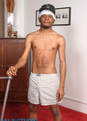 Short ebony gay dude R Devil strips and touches his huge hairy black dick