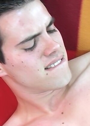 Brunette twink jerking off dick