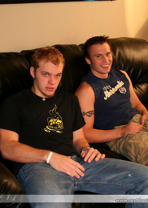 Amateur gays with huge pricks Denny and Jake jack off on a couch