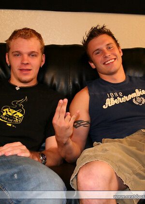 Amateur gays with huge pricks Denny and Jake jack off on a couch