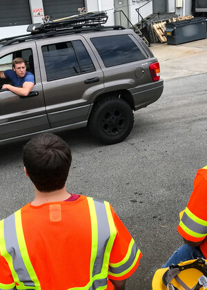 Two workers engage in a gay session where Axel sucks Will&#39;s dick