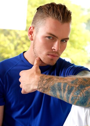 Tattooed gay model Zane Porter gets analized on the dining table by Mark Long