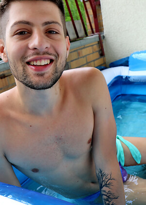 Pool boy Nick Kadec playing naked on my balcony