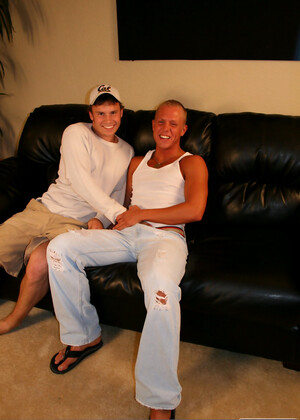 Blonde twink Riley deepthroats and blows brunette stud Denny's hard dick