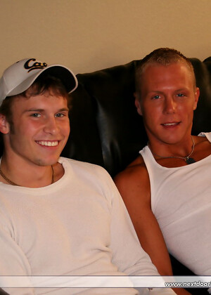 Blonde twink Riley deepthroats and blows brunette stud Denny's hard dick