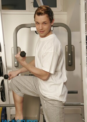 Feminine gay French boy Felix Lacroix strips at the gym & shows his ass & dick