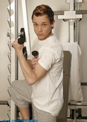 Feminine gay French boy Felix Lacroix strips at the gym & shows his ass & dick